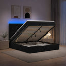 Ottoman seng med madras og LED Sort 180 x 200 cm Stof