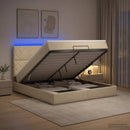 Ottoman seng med madras og LED Cremefarvet 180 x 200 cm Stof