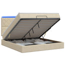 Ottoman seng med madras og LED Cremefarvet 180 x 200 cm Stof