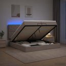 Ottoman seng med madras og LED Gråbrun 200 x 200 cm Stof