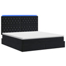 Ottoman seng med madras og LED Sort 140 x 190 cm Fløjl