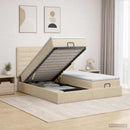 Ottoman seng med madras og LED Cremefarvet 200 x 200 cm Stof