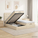 Ottoman seng med madras og LED Cremefarvet 180 x 200 cm Stof