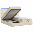Ottoman seng med madras og LED Cremefarvet 200 x 200 cm Stof