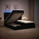 Ottoman seng med madras og LED Sort 200 x 200 cm Stof