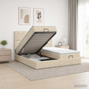 Ottoman seng med madras og LED Cremefarvet 200 x 200 cm Stof
