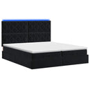 Ottoman seng med madras og LED Sort 200 x 200 cm Velour