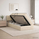 LED opbevarings seng med madras Cremefarvet 90 x 200 cm Stof
