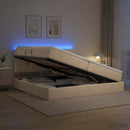 LED opbevarings seng med madras Cremefarvet 200 x 200 cm Stof