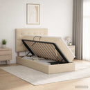 LED opbevarings seng med madras Cremefarvet 90 x 190 cm Stof
