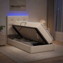 LED opbevarings seng med madras Cremefarvet 90 x 190 cm Stof