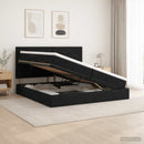 Seng med opbevaring og madras Sort 200 x 200 cm Stof