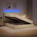 LED opbevarings seng med madras Cremefarvet 140 x 200 cm Stof