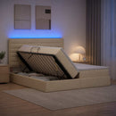 LED opbevarings seng med madras Cremefarvet 200 x 200 cm Stof