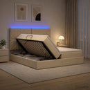 LED opbevarings seng med madras Cremefarvet 200 x 200 cm Stof