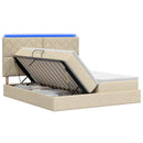 LED opbevarings seng med madras Cremefarvet 180 x 200 cm Stof