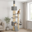 Gulv-til-loft kattetræ med sisalstamme Lysegrå 257-283 cm