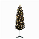 Kunstigt slankt juletræ med julekugle 150 cm 150 LED'er