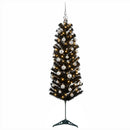 Kunstigt slankt juletræ med julekugle 150 cm 150 LED'er