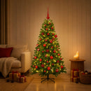 Kunstigt juletræ med julekugle 150 cm 150 LED'er Varm hvid PVC