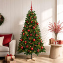 Kunstigt juletræ med julekugle 120 cm 150 LED'er Varm hvid PVC