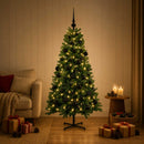 Kunstigt juletræ med julekugle 120 cm 150 LED'er Varm hvid PVC