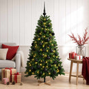 Kunstigt juletræ med julekugle 120 cm 150 LED'er Varm hvid PVC