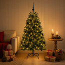 Kunstigt juletræ mellemgrønt med julekugle 120 cm 150 LED'er