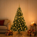 Kunstig juletræ med kugler 120 cm 150 LED'er Varm hvid