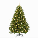 Kunstigt juletræ lysegrønt med julekugler 120 cm 150 LED'er