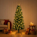 Kunstig juletræ med kugler 150 cm 150 LED'er Varm hvid