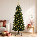 Kunstig juletræ med kugler 150 cm 150 LED'er Varm hvid