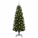 Kunstig juletræ med kugler 150 cm 150 LED'er Varm hvid
