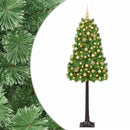 Kunstigt hængslet juletræ med julekugler 120 cm 150 LED'er