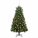 Kunstigt hængslet juletræ med julekugler 150 cm 150 LED'er
