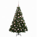 Kunstig juletræ med kugler 150 cm 150 LED'er Varm hvid