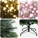 Kunstig juletræ med kugler 120 cm 150 LED'er Varm hvid