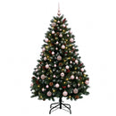 Kunstigt grønt juletræ med julekugler 120 cm 150 LED'er