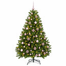 Kunstigt juletræ lysegrønt med julekugler 120 cm 150 LED'er