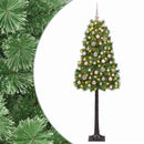 Kunstigt hængslet juletræ med julekugler 150 cm 150 LED'er