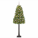 Kunstigt hængslet juletræ med julekugler 150 cm 150 LED'er
