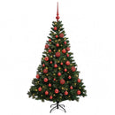 Kunstig juletræ med kugler 150 cm 150 LED'er Varm hvid