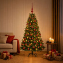 Kunstig juletræ med kugler 120 cm 150 LED'er Varm hvid