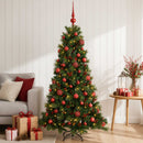 Kunstigt juletræ med julekugle 120 cm 150 LED'er Varm hvid