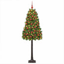 Kunstigt hængslet juletræ med julekugler 150 cm 150 LED'er