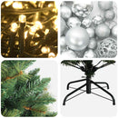 Kunstig juletræ med kugler 150 cm 150 LED'er Varm hvid