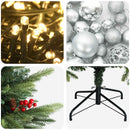 Kunstigt juletræ med julekugle 120 cm 150 LED'er Varm hvid