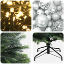 Kunstig juletræ med kugler 120 cm 150 LED'er Varm hvid