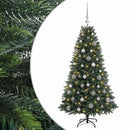 Kunstig juletræ med kugler 150 cm 150 LED'er Varm hvid