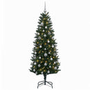 Kunstig juletræ med kugler 120 cm 150 LED'er Varm hvid